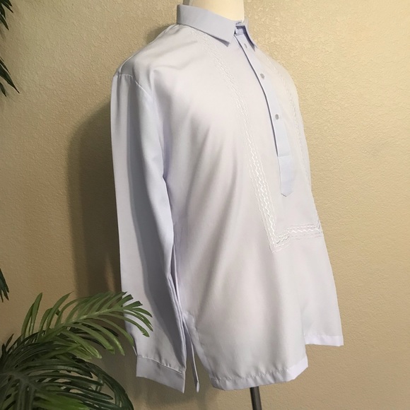 White long sleeves Hugo Mens Barong with classic embroidery, in sizes S to 6X. - Picture 2 of 8